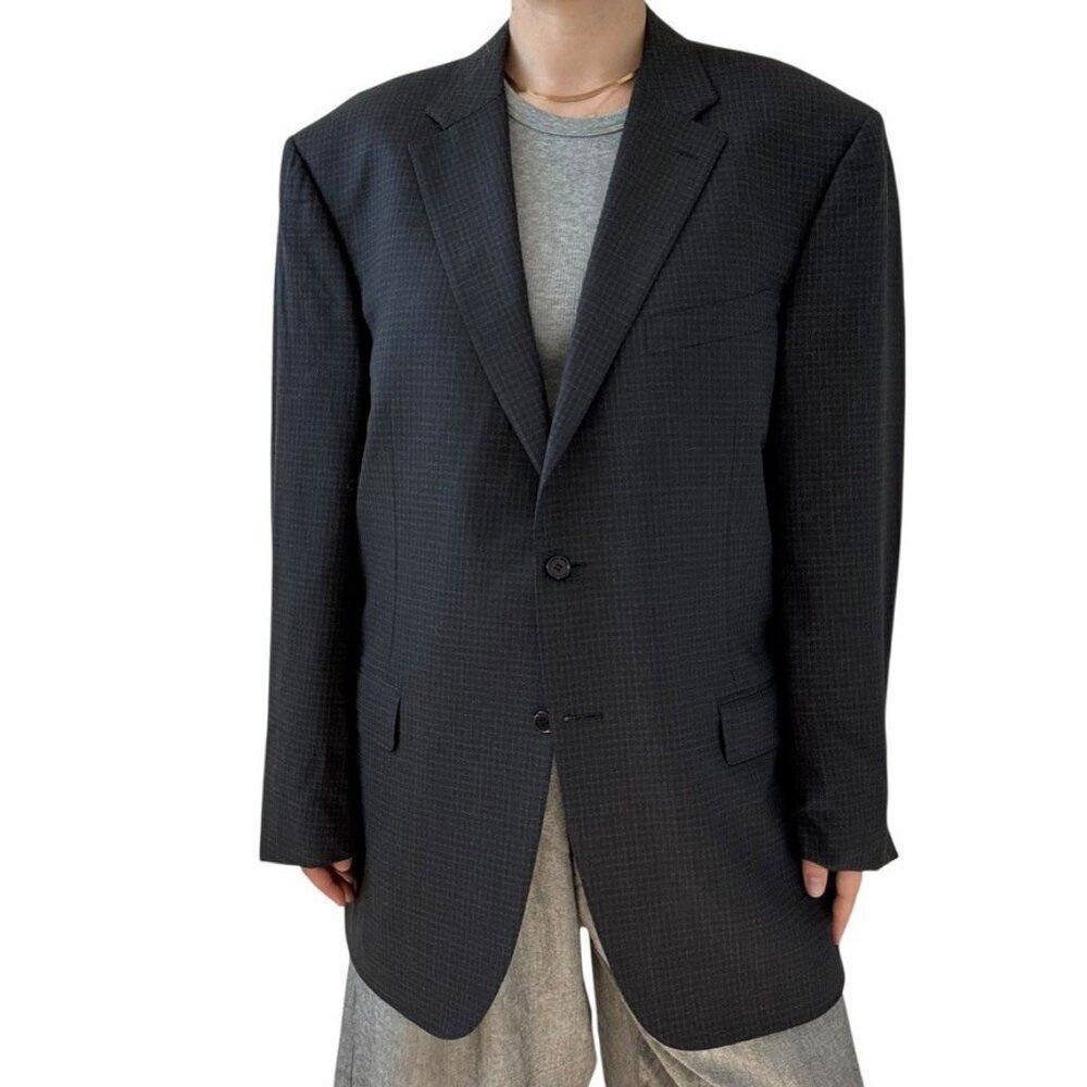 NWOT Canali Gray Check 100% Wool Blazer Suit Trouser 2 Button Set 46L